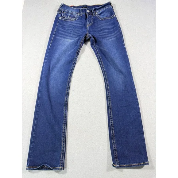 True Religion Ricky Relaxed Straight Jeans Dark Wash Gold Stitch Mens 30x32.5