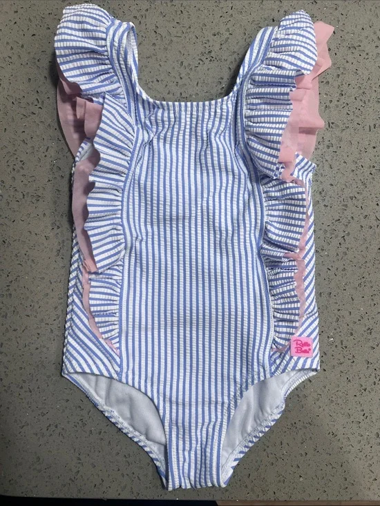 Ruffle Butts Toddler Girls UPF50+ Seersucker Waterfall One Piece Swimsuit 3T