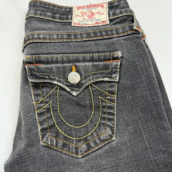 True Religion Billy Mens Straight Leg Jeans Gray Charcoal Stitch 29 70-5720M USA