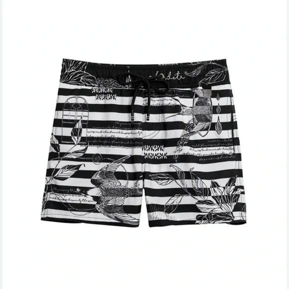 Agua Bendita kids Black and White Striped Swim Shorts