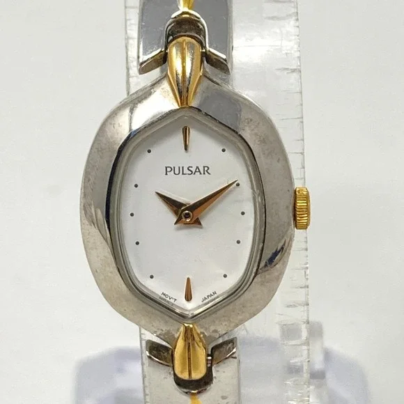 Vtg Pulsar Womens Watch 18mm Gold Silver Two Tone V810-X013 New Battery 6.25