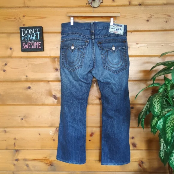 True Religion 💙 Men's Jeans Straight W/ Flaps Red Lost Lagoon Designer 34 X 30