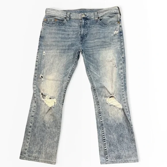 True‎ Religion Ricky Relaxed Straight Distressed Jeans Size 40x28.5 Western Logo