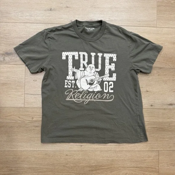 True Religion Dotted True 02 Tee Green Graphic Logo Buddha T-Shirt Men's XL