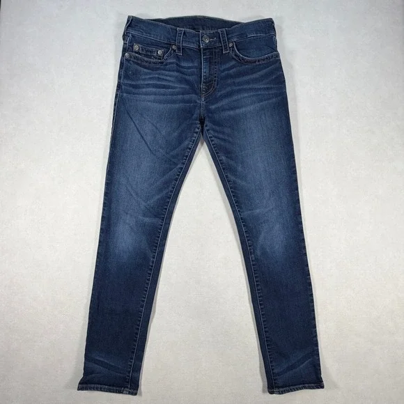 True Religion Rocco Relaxed Skinny Jeans Mens 33x32 Dark Wash Blue Stretch Denim