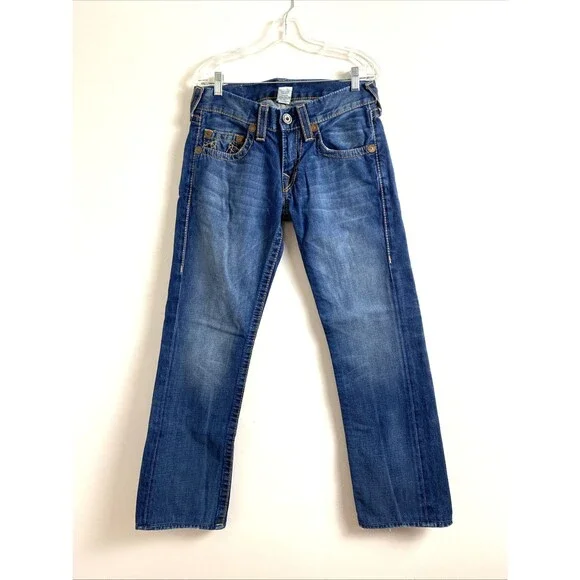 True Religion Denim Jeans Size 30 Straight Blue Stitched Western Cowboy Cotton