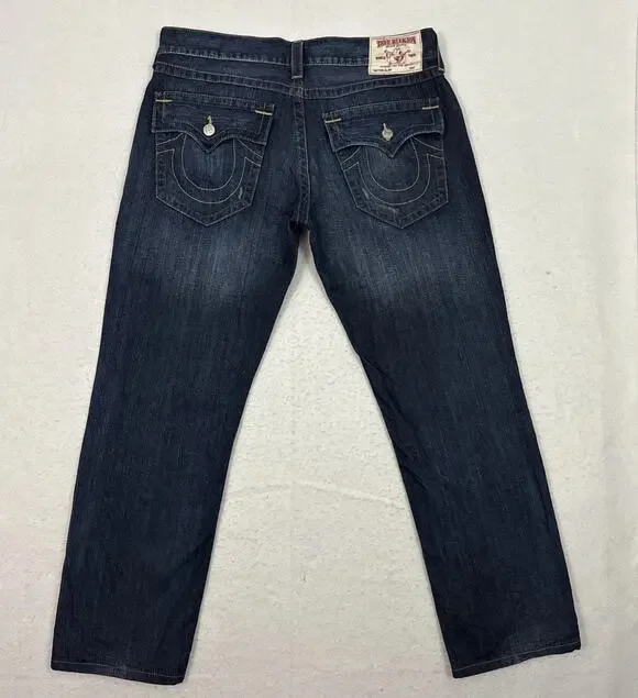 True Religion Mens Jeans Size 38 Blue Slim Straight Flap Pocket Denim Vintage