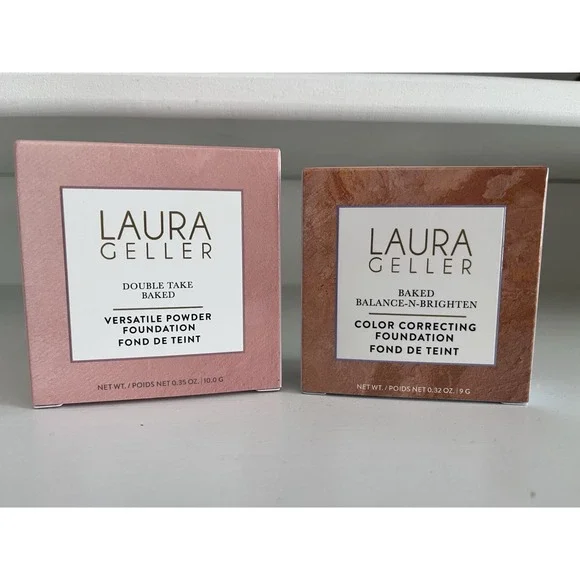 Laura Geller Lot Of 2 Double Take Baked Powder Foundation Balance Brighten Fair