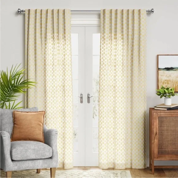 2!!!! THRESHOLD NEW clipped texture light filter curtains -yellow -84”