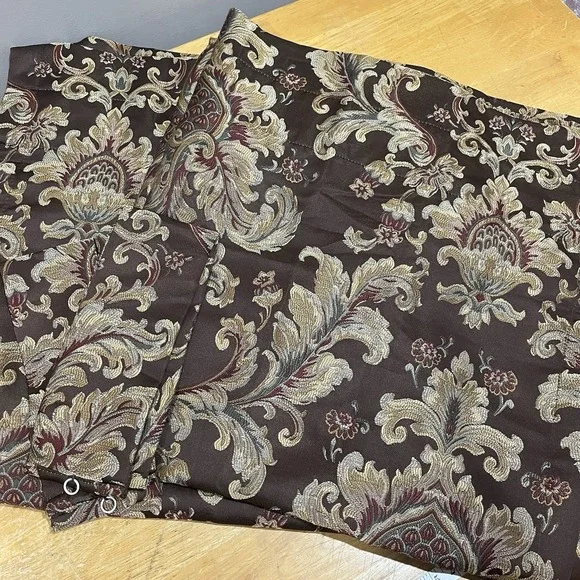 Croscill Curtain Panels Chocolate Brown Gold Jacobean‎ Tie Back Set Of 2 42x84
