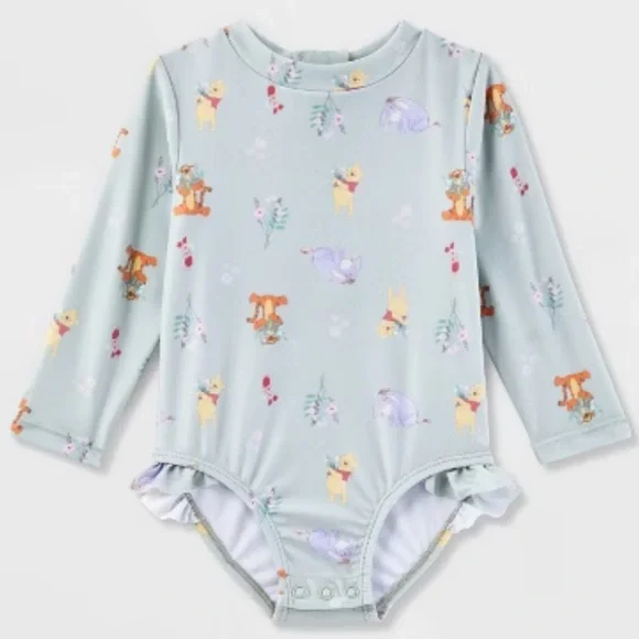 Disney Baby Girls’ Winnie the Pooh Baby Long Sleeve Swimsuit Light Green size 6M