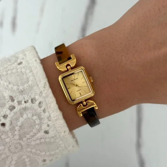 Sku0447 Vintage inspired‎ Gold Brown Women Classic Square Watch + gift bag