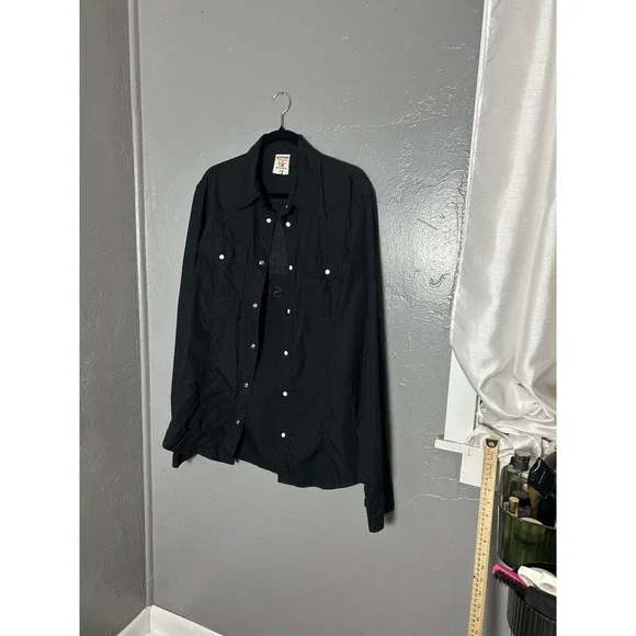 True Religion Men's Pearl Snap Black Long Sleeve League Of 56'ers Size XL‎