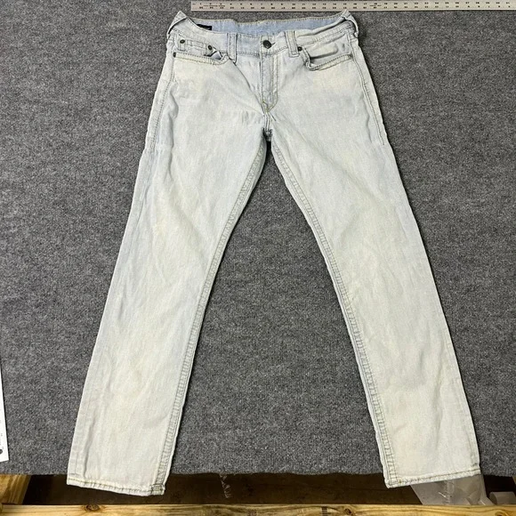 True Religion Jeans Mens Size 36 Light Wash Slim Straight Horseshoe Stitch Denim