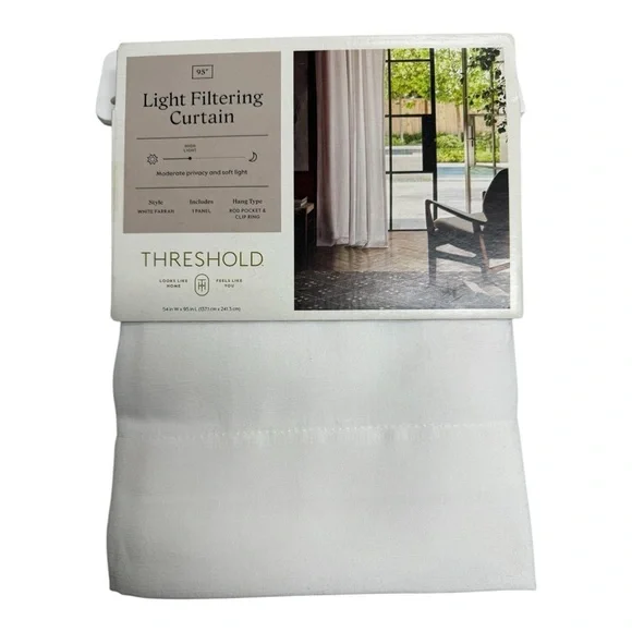 NWT Threshold 54”x95” Light Filtering White Farrah Window Curtain Panel