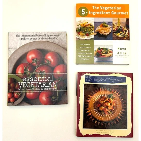 Lot of 3 Vegetarian Cookbooks, Essentials, 5 Ingredient Gourmet, Inspired  VGUC