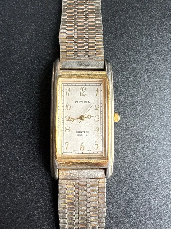 Futura Convexe Quartz Rectangular Gold & Silver Watch