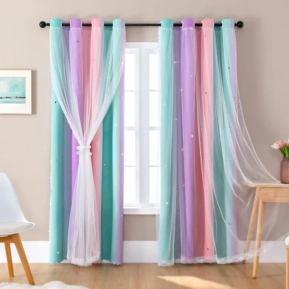 Rainbow Blackout Curtains for Kids Room