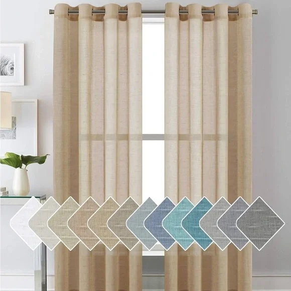 NWOT Linen Curtains 84 Inch Length 2 Panels Set Semi Sheer Taffy Color 52”Wx84”L