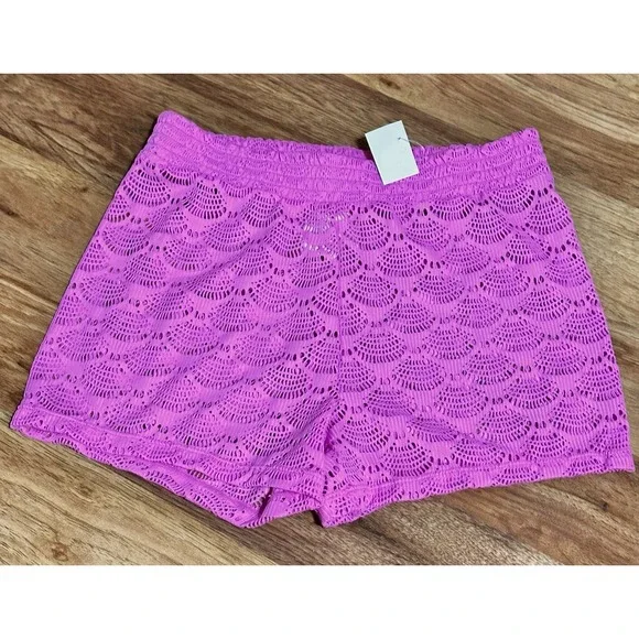 NWT Girls Cat & Jack Pink Mesh Swimsuit Cover Up Shorts SizeL (10-12)