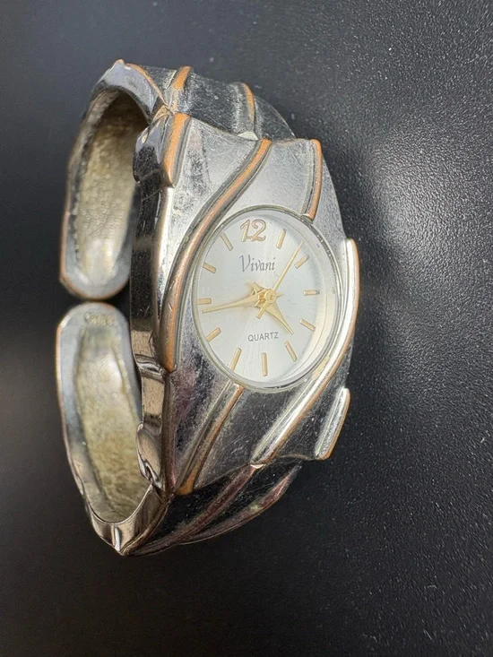 Vivani Silver and Gold Tone Women's Vintage Quartz Cuff Watch