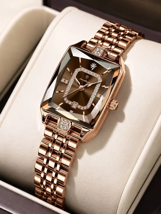 Rose Gold Crystal-Embellished Square Watch