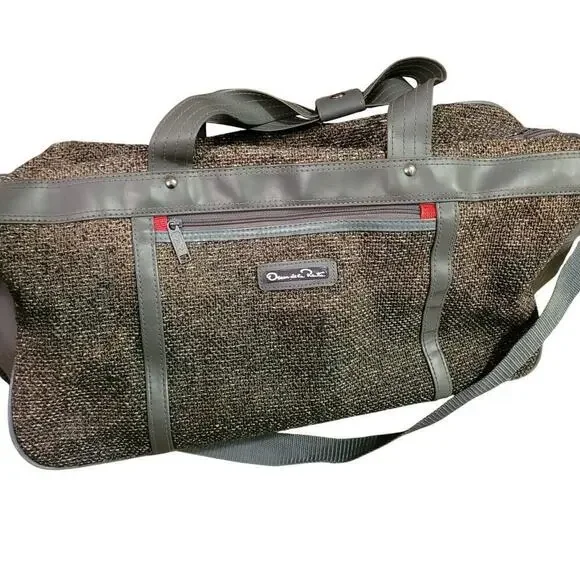 Vintage Oscar De La Renta Luggage Carry On Gray Tweed Tapestry 80s Overnight