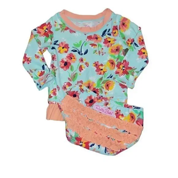 Ruffle Butts Floral Rashguard + Bottoms 2 piece Swimsuit Bathing Suit Set 6-12M
