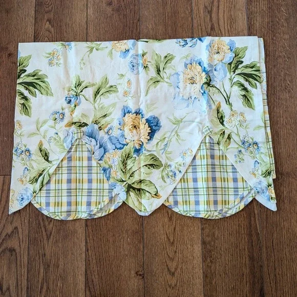 Waverly Scalloped Layered Valance Floral Plaid Window‎ Treatment 53X18.5