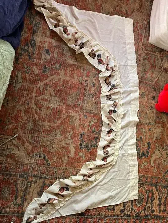 Vintage Country Rooster Ruffled Swag Valance Kitchen Curtain, Cream 52x35