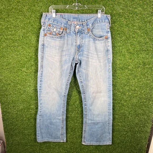 True Religion Rainbow Billy Mens Jeans 34 Light Wash Straight Leg Made in USA‎