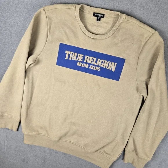 True Religion Sweatshirt Mens Large Travertine Long Sleeve Crew Neck‎ Embossed
