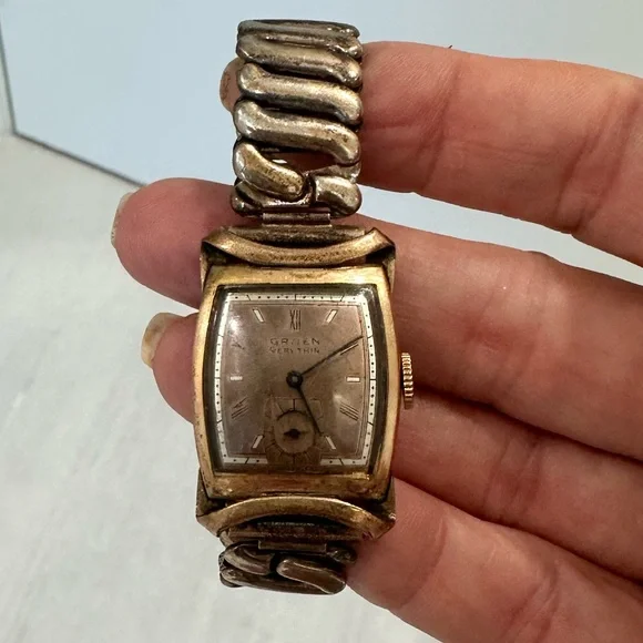 Vintage Gruen Curvex Gold Watch with Stretch Band circa 1930’s-1950’s