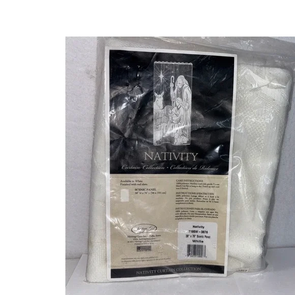 Vintage Heritage Lace Nativity Scenic‎ Panel Curtain 38x76 White Polyester