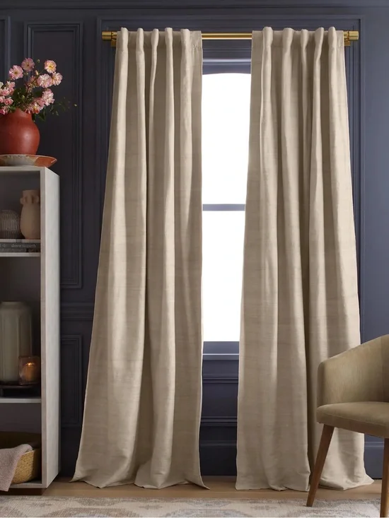 NWT QUINCE Set Of 2 48x96 Raw Silk Room Blackout Sand 8665