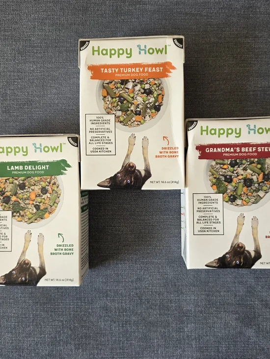 Happy Howl Sample Pack 1 Each Flavor Lamb, Turkey And Beef Dog Food - NEW!