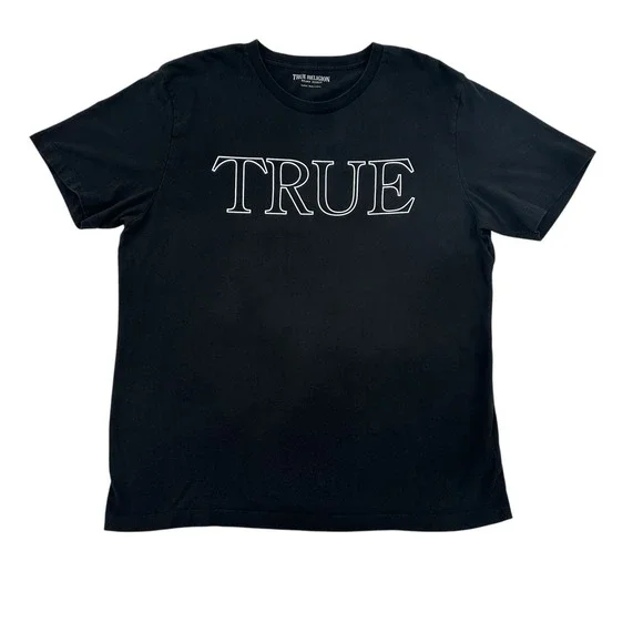 True Religion Black TRUE RLGN Mens XL Graphic T-Shirt Short Sleeve Cotton Tee
