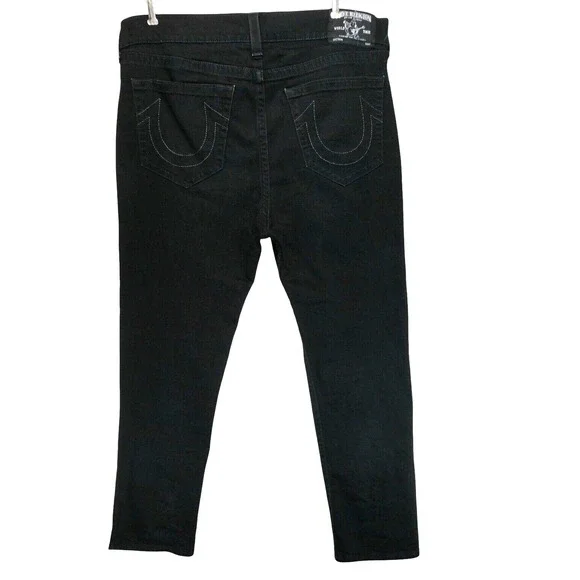 True Religion Jeans Mens Size 38x28 Black Ricky Slim Drop‎ Rise Stretch Denim