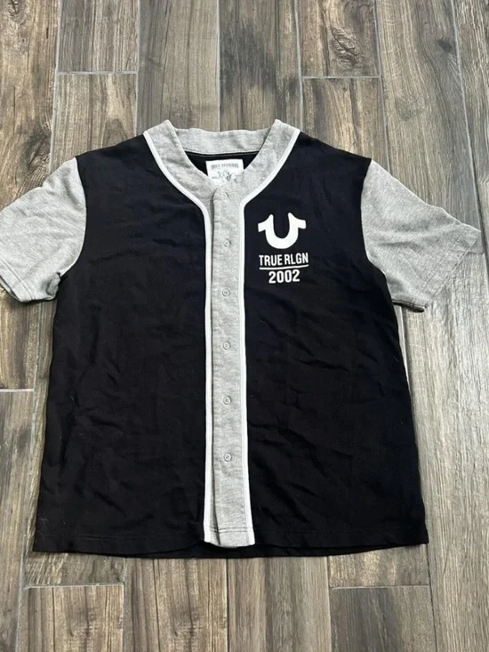True Religion Black and Gray Button-Front Baseball Shirt