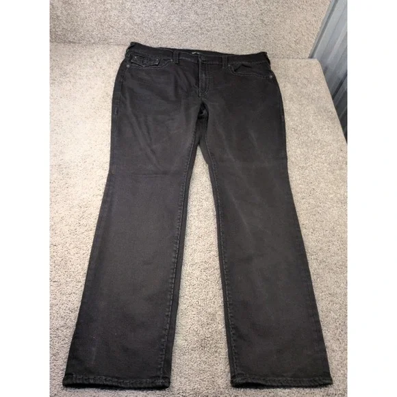 True Religion Ricky Relaxed Straight Black Jeans Mens 44 Thick Stitch Streetwear