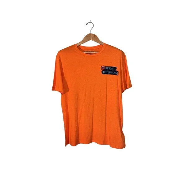 True Religion Mens Relaxed Tee Fire Orange Horseshoe Swimming Club 108834C‎