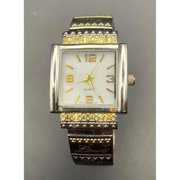 Accutime Womens Cuff Bracelet Watch Two Tone Inspirational Words New Battery
