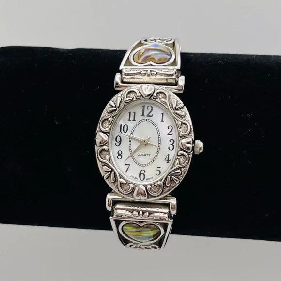Quartz Watch with Mother of Pearl Heart Accents