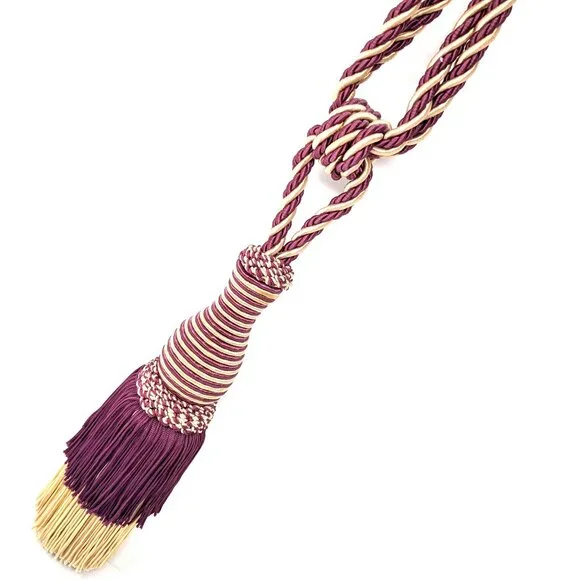 Curtain Tie Back Silk Tassel Burgundy gold Twist Rope Fringe Single Regency