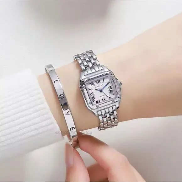 Panthere classic Silver Watch & LOVE Bracelet Set - Timeless Style