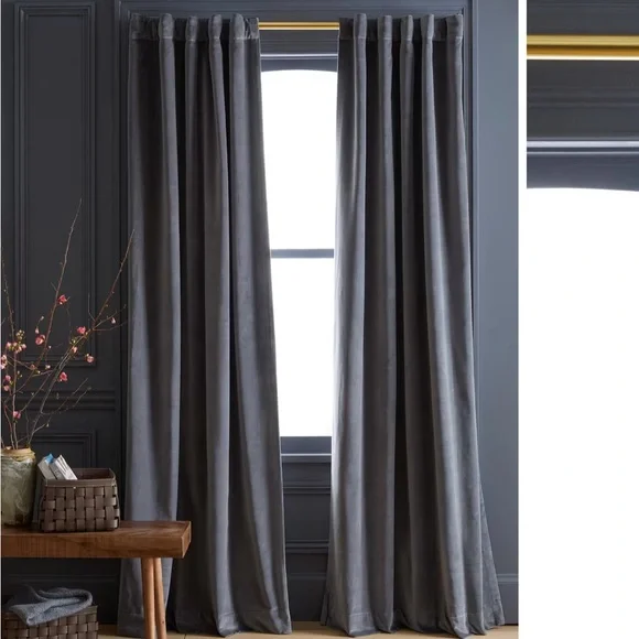 NWOT QUINCE 48x96 Cotton Velvet Room Darkening Curtain Slate 6459