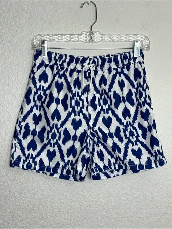 Janie and Jack Blue White Swim Shorts Youth Size 12 Lined Swimwear Trunks
