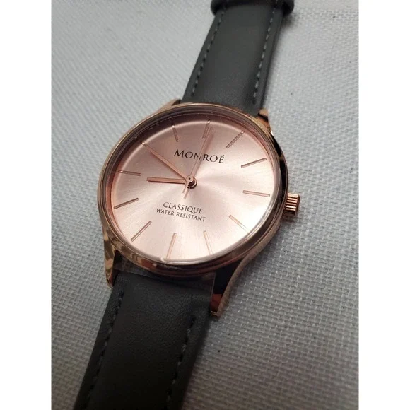 Monroe Maestro Classique Women's Watch Sunburst Rose‎ Gold Gray Genuine Leather