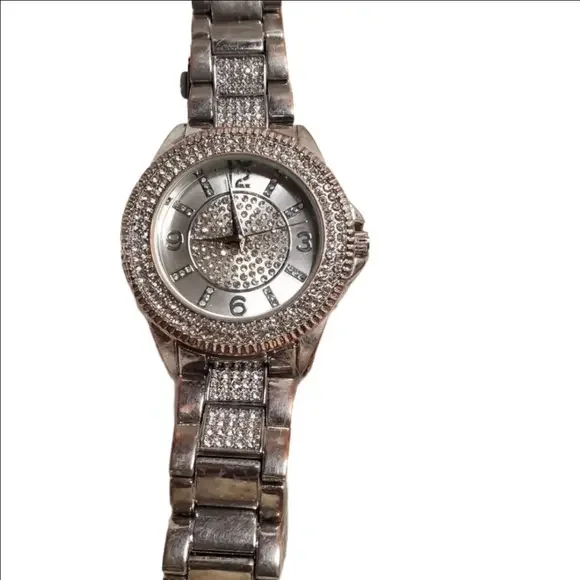Accutime Silver Stainless Steel Rhinestone Watch