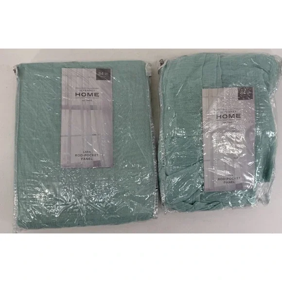 JCPenney Home Lara‎ Rod Pocket Curtain Panels Mint Ash 50x84 Set of 2 (1 Open)